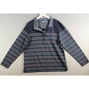 L.L. Bean Striped Rugby Top Womens Sz XL Blue 100% Cotton Pullover Preppy